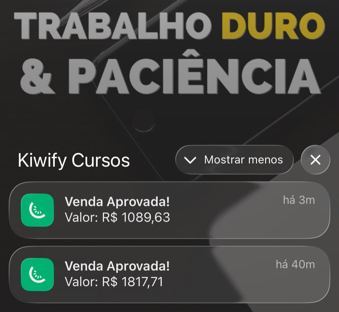 Notificação de venda aprovada da Kiwify no celular